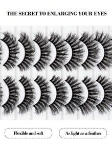 10 对蓬松仿貂皮假睫毛浓密逼真假睫毛条状睫毛凌乱柔软卷曲超轻仿接发自然睫毛用于化妆美容 - 自然纖長款 - 查看 3