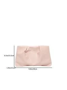 新款春夏时尚纯色手拿包24cm宽底褶皱云朵包纯色休闲信封包化妆包旅行配件包内胆包洗漱包收纳袋 - 粉色 - 查看 3