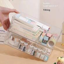 New 3-Piece Desktop Storage Box, Plastic Acrylic Shelf, Cosmetic Storage Basket, Transparent Stackable Box - Hot Pink - View 5