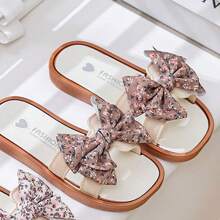 Sandales de princesse mode polyvalentes avec imprimé floral Ditsy, nœud papillon et décoration de perles