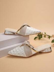 女士时尚尖头蛇皮图案高跟和低跟一脚蹬夏季凉鞋，适合户外、办公室、派对，时尚欧美大码包头低跟凉鞋