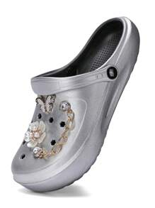 CIVHOM Customized Fashionable Women Slippers, Comfortable Non-Slip Lightweight Breathable Sandals With Shiny Decoration, Suitable For Various Festivals And Parties - Silver - View 3