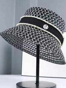 Fashionable M Logo Hollow Out Rhinestone Decor Fishing Hat, Breathable And Ventilated, Elegant Casual Bucket Hat For Women, Spring/Summer