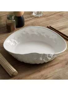 Rock Patterned Shell High-End Plate, Household Vegetable Plate, Ceramic Light Luxury Large Soup Plate, Hotel Tableware 2025 New Model