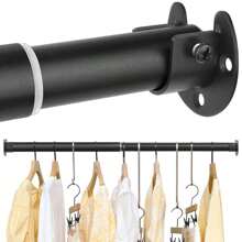 CTSZOOM 5 Sizes, Adjustable Black Closet Rod, Heavy Duty 15.75inch-74.8inch Closet Rail, For Hanging Clothes, High-Quality Metal Black Closet Rod For Wardrobe, Laundry Room, Room Dividers, Curtain Rods, Easy Installation, Suitable For Bathroom, Windows, RVs, Living Room, Bedroom, Curtain, Closet Etc.