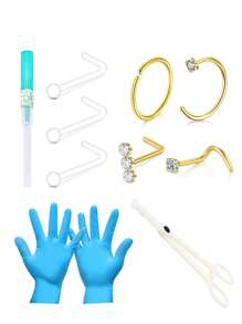 CIZME Nose Piercing Kit Silvery/Golden Nose Ring Piercing Kit Self Nose Piercing Kit At Home Nose Piercing Kit With Nose Rings Disposable Nose Piercing Gun Kit Silvery Piercing Kit Nose Piercing Gun Kit - Multicolour - View 12