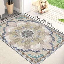 1pc Nordic Fairisle Pattern Crystal Velvet Area Rug, 700g/㎡ With Dotted Non-Slip Backing, 5mm Thickness, Machine Washable Fade-Resistant Carpet Suitable For Holidays And Any Spaces Including Hotel, Office, Sofa, Bedside, Kitchen, Laundry, Hallway, Porch, Stairs, Entryway Mother's Day