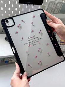1 pièce Étui de tablette en acrylique transparent et aux fonctions anti-chute et de veille, avec design floral et lettres recto-verso. Compatible avec iPad. Cadeau parfait pour les vacances