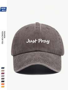 1 件高品质都市风格复古水洗“Just Pray”印花时尚棒球帽男女通用，可调节贴合度，防晒，编织涤纶材料，是送给家人和朋友节日的理想礼物，适合休闲和度假 - A - 查看 15