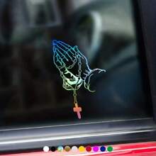 2pcs Car Fashion Stickers, Pearl Rose Christ Prayer Gesture, Car Modeling Window Glass Motorcycle Laptop Vinyl Decal, Decals For Car