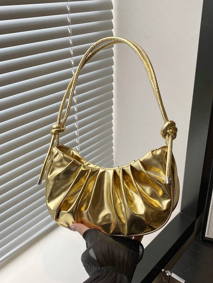 Bolso de mano plegado de unicolor dorado con estilo de nube, bolso de hombro/bandolera de estilo dulce minimalista. Adecuado para compras, uso diario, también adecuado para estudiantes, mujeres jóvenes y trabajadores de oficina. Perfecto para oficina, universidad, trabajo, negocios, viajes al trabajo, actividades al aire libre, viajes y picnics, etc.