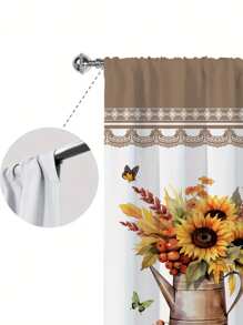 2pcs Sunflower Print Kitchen Window Curtain,Without Holes Curtain,Refer To Bedroom Office Kitchen Living Room Study Home Decor