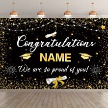 1 Stück individuell gestaltbares Abschlussfeier Banner mit glänzendem Doktorhut & Sternenmuster, Material Polyester, personalisiertes Namensschild für Schulen, Klassenzimmer, Heim-Wand & Garten Dekoration, 3 Größenoptionen, Hochzeitsartikel, individualisierbare Banner & Wimpel, gemütliche Atmosphäre