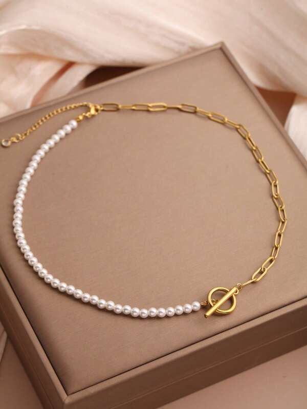 1 Pc Stainless Steel Gold Plated Flat Snake Bone Chain Necklace For Women, Bohemian Style Jewelry, Suitable For Holiday Gifts