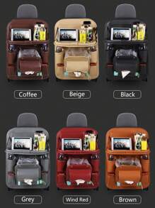 1pc PU Leather Hanging Car Seat Back Storage Bag, Travel Accessories Kick Mat Seat Protector With Cup Holder, Universal Seat Cover, Extra Large Capacity Car Organizer For SUV, Multi-Functional Space Saver, Available In 3 Models (Standard, Tray, Trash Can) - Style a - View 6
