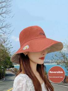 1pc Double-Sided, 3D Tailored, 11cm Wide Brim Hat, Face-Slimming, Adjustable, Soft & Comfortable, Breathable, Foldable & Portable, UV Protection, Floral Accent, Internal Soft Lining, Non-Deformable, Excellent For Photos, Fashionable & , Suitable For Back To School, Travel, Cycling, Outdoor, Hiking, Gatherings And More Occasions