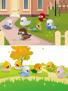 1 pieza Conjunto de bloques de construcción 3D con diseño creativo y DIY de pájaro, loro, gorrión, animal en estilo de dibujos animados, juguete educativo de ensamblaje, mejor regalo para amigos y familia, regalo de cumpleaños