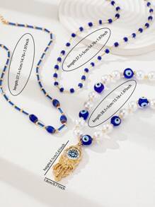 3pcs Hand-Made Evil Eye Glass Beads Necklace Set, Boho Jewelry For Women - Multicolor - View 3