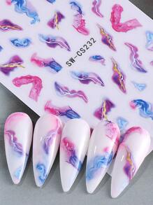 3D Metallic Marble Nail Stickers 2pcs Asymmetric Gradient Bloom Pink Blue Gold Foils Line Design DIY Y2K Self-Adhesive Gel Polish Sliders Nail Art Decoration Nail Supplies