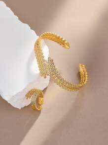 1 套女士新款欧美个性大树叶满钻手链和戒指套装 - 彩色 - 查看 6