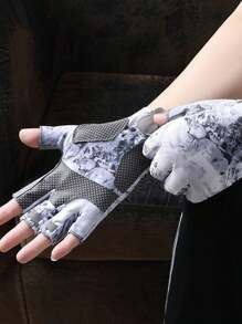 1 par de guantes de pesca informales de poliéster con estampado tropical para hombres, de verano, transpirables con protección UPF, antideslizantes para deportes al aire libre
