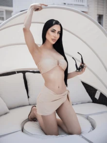 Carolina Barros Summer Beach Plain Bandeau Bikini Set With Beach Skirt - Khaki - View 2