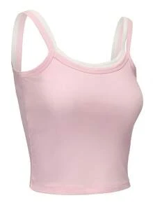 二合一短款上衣 黑白拼接性感针织背心 女士修身上衣