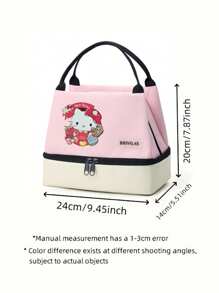 Sanrio 1 szt. Torba na lunch Hello Kitty, wielokrotnego użytku, modna, przenośna, izolowana torba chłodząca w stylu Preppy ze stałym paskiem na ramię, zapięcie na zamek błyskawiczny, do biura, szkoły, na piknik, na plażę, do szkoły, niezbędne