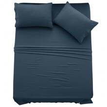 LUX DECOR 4 Pc Solid Microfiber Bed Sheet Set - Deep Pocket With Pillowcases, Lightweight And Breathable For Year-Round Comfort, Easy Care, Perfect For Home, Dorm & Guest Rooms - 藏蓝色 - 查看 7