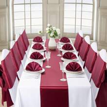 1 Piece Satin Table Runner Set: 1 Table Runner, 6 Napkins, 6 Chair Wraps, Bright And Smooth Wedding/Party Decorative Table Cloth For Banquet, Chef, Birthday, Buffet, Graduation Ceremony - Multicolor - View 8
