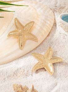 1 对女士简约几何海星耳钉，海洋风格