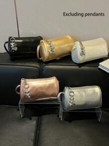 1 Mini New Solid Color Cylindrical Shoulder Bag, Made Of High-Quality Pu Material, Suitable For Spring And Summer Use. It Is Designed Specifically For Korean Girl To Shop And Play With Clothes. Zipper Closure, Can Be Worn Diagonally On One Shoulder, Is The Best Choice For Giving Gifts To Friends And Family. (Excluding Pendant)