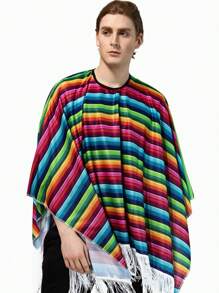 1pc, Cosplay Holiday Party Adult Mexican Costume Traditional Mexican Poncho - Multicolor - View 5