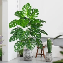 Christmas 110cm Artificial Apple Leaf Monstera Plastic Fake Plant Potted Ornamental Suitable For Home Decoration Halloween Gift Home Decor New Year Gift - Green - View 2