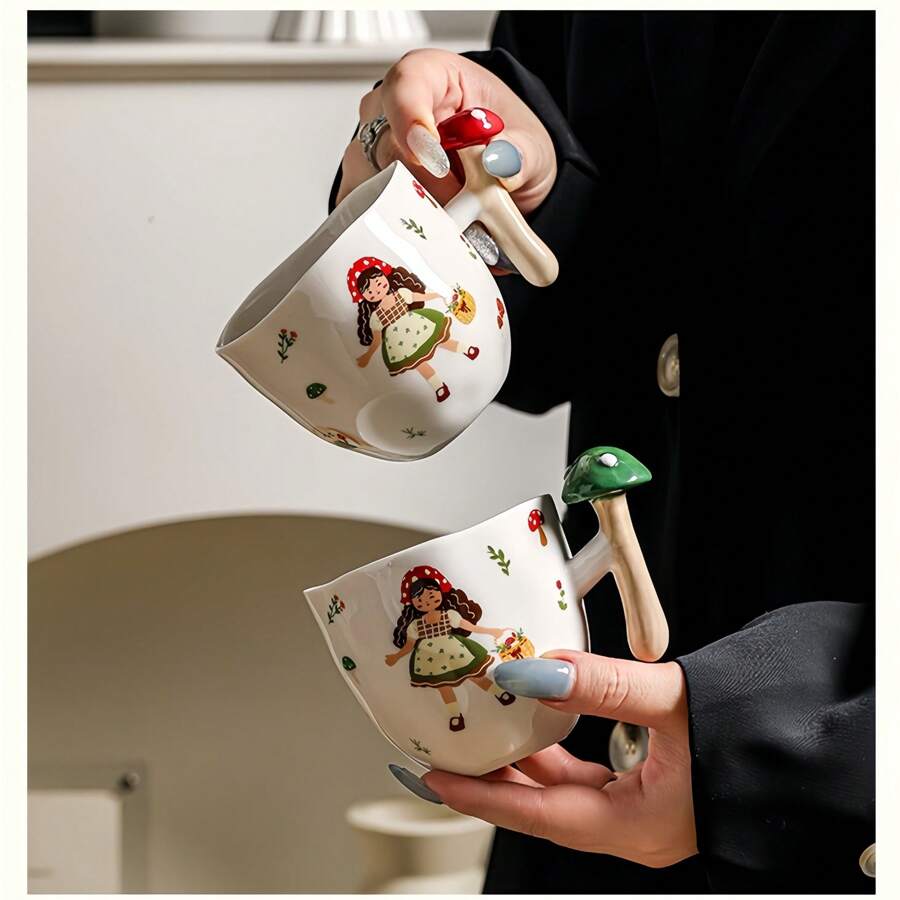 创意蔬菜手柄杯，可爱卡通握手杯，可爱陶瓷杯，精美家用马克杯，牛奶杯，早餐杯，咖啡杯返校