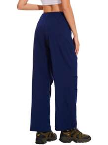 Waterproof Parachute Pants Womens Quick Dry Walking Hiking Cargo Pants With Pockets Lightweight - Navy Blue - View 3