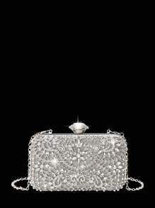 Túi cầm tay buổi tối đính đá Rhinestone cho nữ Kẹp tai đính đá Rhinestone cho cô dâu Vòng tay choker lấp lánh đính kim tuyến Ví cầm tay buổi tối cho nữ Túi xách cưới Túi cầm tay đính đá Rhinestone - Vàng - Xem 8