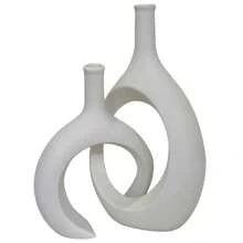 Set Of 2 Decorative Ceramic Vases Sculptures Infinite - Rio Home - 白色 - 查看 1