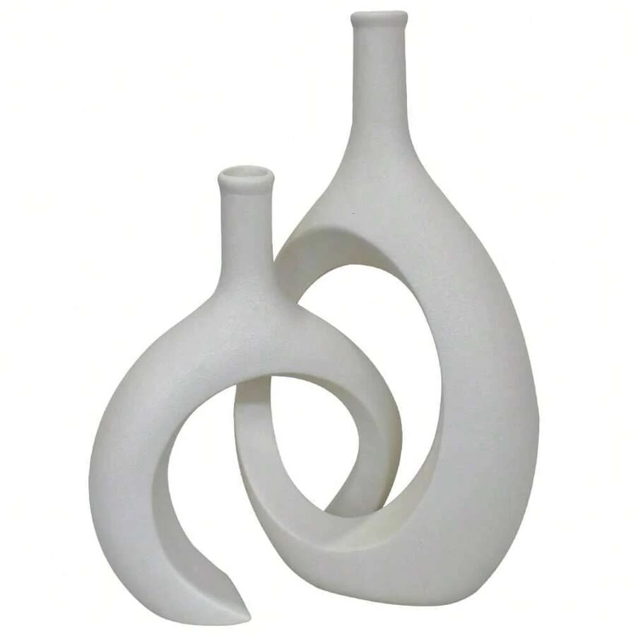 Set Of 2 Decorative Ceramic Vases Sculptures Infinite - Rio Home - 白色 - 查看 1