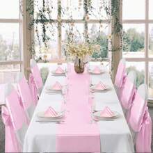 1 Piece Satin Table Runner Set: 1 Table Runner, 6 Napkins, 6 Chair Wraps, Bright And Smooth Wedding/Party Decorative Table Cloth For Banquet, Chef, Birthday, Buffet, Graduation Ceremony - Multicolor - View 2