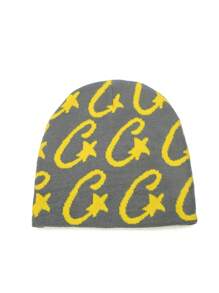 1 pièce Bonnet tricoté jacquard étoile, Chapeau crâne décontracté, Casquette de ski à la mode, Casquette de sport, Chapeau de couple, Cadeau de vacances