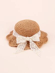 1 件男女通用儿童/幼儿/婴儿针织镂空透气宽边太阳帽，女童夏季草帽，手工纸草帽，适合日常佩戴 - 1PC - 查看 3