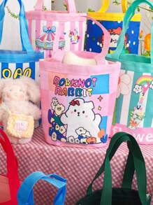 1 件高品质卡通印花帆布大容量手提包、单肩包 - 彩色 - 查看 4