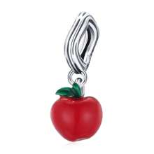 WOSTU 1 pièce Pendentif en argent sterling 925 avec cerise rouge émaillée et forme de cœur, accessoire pour bracelet et collier de femme