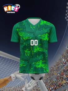 V-Neck Kids' Soccer Jersey Breathable Quick-Dry Shirt, Custom Name & No., Comfortable Fit, Suitable For Sports, Casual, Outdoor, Running, Spring/Summer, Unisex
