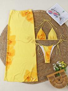Bộ bikini in họa tiết hoa gợi cảm mới về mùa xuân/hè, kiểu dáng giản dị Châu Âu và Mỹ, thích hợp cho bãi biển, kỳ nghỉ, tiệc tùng, hẹn hò. - Nhiều màu - Xem 4