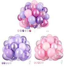 粉色和紫色气球，紫粉色五彩纸屑气球，带丝带的金属紫粉色乳胶气球，生日派对气球，婴儿送礼会，婚礼派对装饰礼物，毕业生日装饰，单身派对装饰，毕业装饰