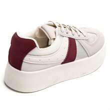 Lace-Up Thick Sole Sneakers With Beaded Details, Fashionable Platform - Burgundy - View 4