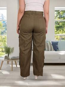 Pantalones De Vestir De Carga Con Bolsillos Con Solapa - Verde - Ver 2