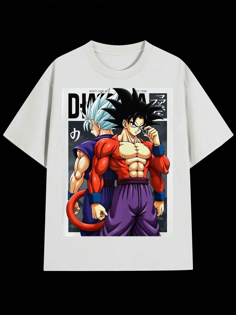 AnimeWarrior Duo Print Men's Graphic T-Shirt PopCulture Style Printed Tee Soft Crew Neck 100% Cotton 220g Short Sleeve Ideal For AnimeThemed Events - 白色 - 查看 1